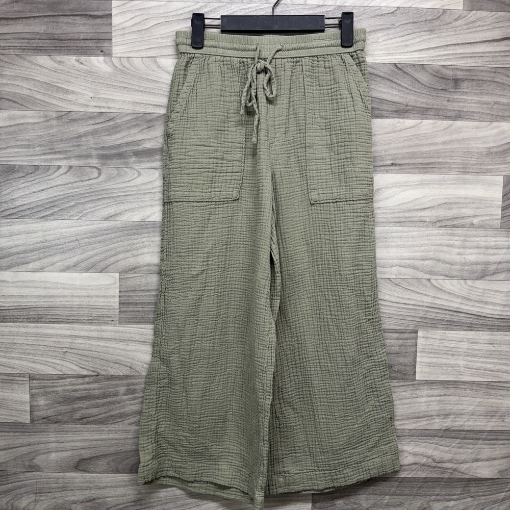 Universal Threads Crop Pants Women's Small Green Cotton Relaxed Drawstring Waist